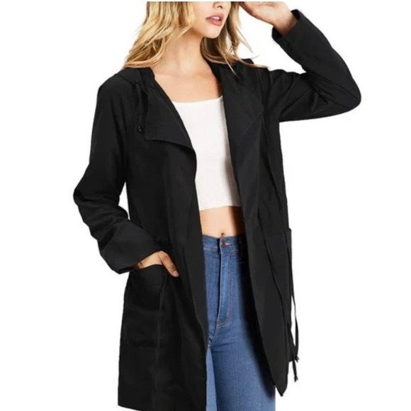 Love Tree Jackets & Blazers - Love Tree Black Womens Small Lightweight Hooded Nylon Tie Jacket Coat Drawstring